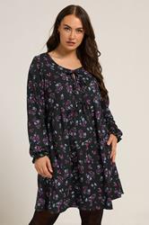 YOURS Plus Size Black Floral Tie Front Textured Dress | Yours Clothing 1