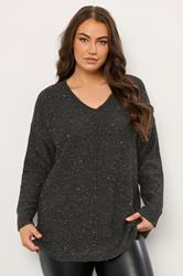 EVANS Plus Size Black Sequin Embellished V-Neck Jumper | Evans 3