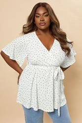 YOURS Plus Size White Ditsy Polka Dot Print Wrap Top | Yours Clothing 3