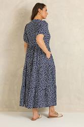 EVANS Plus Size Navy Blue Spot Print Tiered Maxi Dress | Evans 2