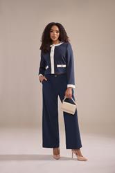 M&Co Navy Blue Colourblock Boucle Jacket | M&Co 3