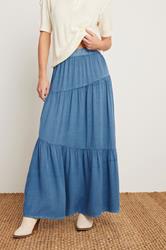 PixieGirl Petite Women's Blue Asymmetric Tiered Maxi Skirt | PixieGirl 2