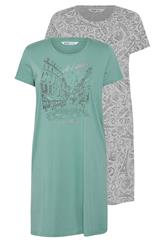 YOURSET Plus Size 2 PACK Green Paris Scene Nightdresses | Yours Clothing 3