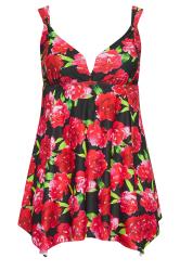 YOURS Plus Size Red Floral Print Hanky Hem Swim Dress | Yours Clothing 7
