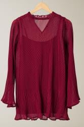 EVANS Curve Burgundy Red Pleat Blouse