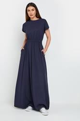 LTS Tall Navy Blue Jersey Shirred Waist Cotton Maxi Dress | Long Tall Sally 3