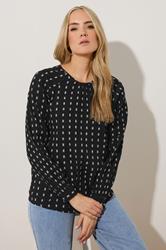 LTS Tall Black Woven Spot Raglan Blouse | Long Tall Sally 3