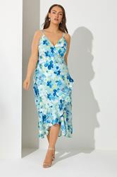 YOURS LONDON Plus Size Blue Floral Print Ruffle Wrap Dress | Yours Clothing 3