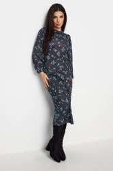 PixieGirl Petite Womens Navy Blue Ditsy Print Midi Dress | PixieGirl  1