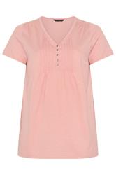 EVANS Curve Pink Short Sleeve Cotton Henley Top