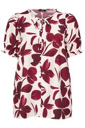 EVANS Curve Red Floral Tie Neck Blouse