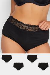 YOURSET 4 PACK Black Lace Trim High Waisted Full Briefs  | Yours Clothing 1