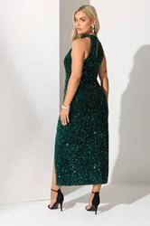 YOURS LONDON Plus Size Green Velvet Sequin Halterneck Maxi Dress | Yours Clothing 3