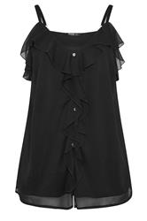 YOURS Curve Black Ruffle Vest Top