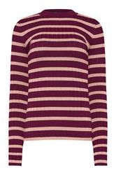 LTS Tall Burgundy Red Striped Ribbed Jumper