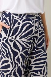 EVANS Plus Size Navy Blue Palm Border Print Trousers | Evans 7