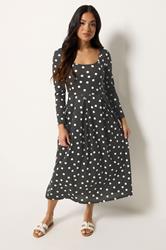 PixieGirl Petite Black Polka Dot Midi Dress | PixieGirl  1