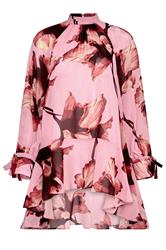 STAR Pink Floral Print Dipped Hem Tunic Top