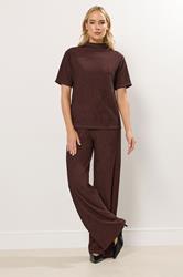 LTS Tall Chocolate Brown Textured Funnel Neck Top | Long Tall Sally 1
