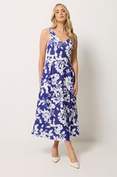 LTS Tall Women's Navy Blue Floral Pleated Midi Dress | Long Tall Sally 3