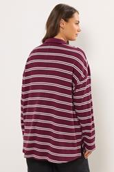 YOURS Plus Size Red Stripe Waffle Rugby Collar Top | Yours Clothing 4