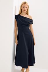 STAR Navy Blue Draped Midi Skater Dress | StarByJM 3