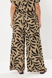 YOURS Plus Size Natural Brown Leaf Crinkle Wide Leg Trousers | Yours Clothing 2