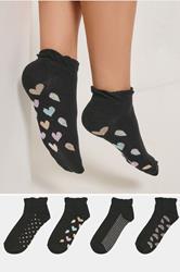 YOURSET 4 PACK Plus Size Black Heart Print Ankle Socks | Yours Clothing 1