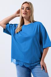LIMITED COLLECTION Plus Size Cobalt Blue Oversized Lace Hem T-Shirt | Yours Clothing 3
