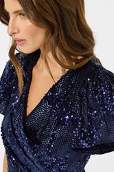 M&Co Blue Mixed Sequin Wrap Midi Dress | M&Co 5