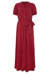 LTS Tall Berry Red Button Belted Cotton Midi Dress
