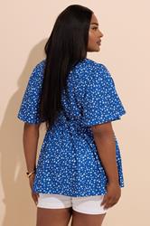 YOURS Plus Size Blue Ditsy Floral Print Wrap Top | Yours Clothing 2