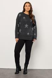 EVANS Plus Size Grey Star Tinsel Detail Jumper | Evans 1