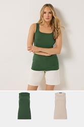LTS Tall 2 PACK Women's Forest Green & Natural Brown Vest Tops | Long Tall Sally 3