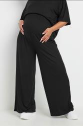 BUMP IT UP MATERNITY Plus Size Black Premium Modal Ribbed Wide Leg Trousers | Yours Clothing 3