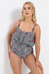YOURS Plus Size White Leopard Print Frill Swimsuit | Yours Clothing 3