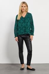 M&Co Petite Teal Green Floral Jacquard V-Neck Blouse | M&Co 4