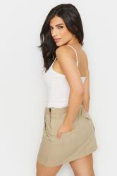 PixieGirl Petite Women's Beige Brown Cotton Utility Mini Skirt | PixieGirl 4