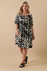 YOURS Plus Size Black Abstract Floral Tie Neck Mini Dress | Yours Clothing 3