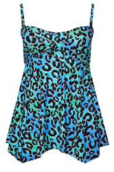 YOURS Plus Size Blue & Green Leopard Print Tankini Top | Yours Clothing 8