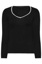 PixieGirl Petite Black Knitted Contrast Sweetheart Neck Top