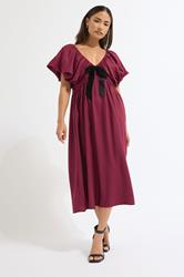 PixieGirl Petite Women's Burgundy Red Velvet Bow Mini Dress | PixieGirl 3