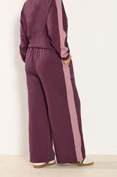 YOURS Plus Size Burgundy Red 'NYC' Side Stripe Wide Leg Joggers | Yours Clothing 2