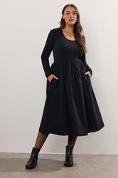 YOURS Plus Size Black Mixed Rib Midi Dress | Yours Clothing 1