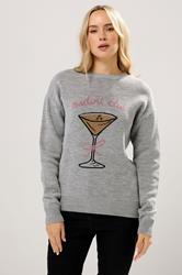 LTS Tall Grey 'Martini Club' Knitted Slogan Jumper | Long Tall Sally 3