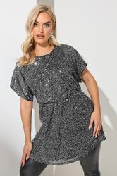 YOURS LONDON Plus Size Silver Peplum Sequin Top | Yours Clothing 3