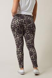 EVANS Plus Size Natural Brown Leopard Print Trousers | Evans 2