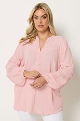 YOURS Plus Size Pink Crochet Notch Neck Top | Yours Clothing 3