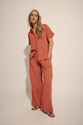 LTS Tall Rust Orange Cotton Cheescloth Wide Leg Trousers | Long Tall Sally 3