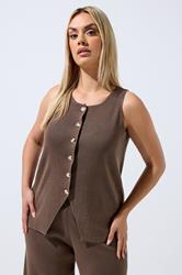 LIMITED COLLECTION Plus Size Chocolate Brown Knitted Waistcoat | Yours Clothing 3